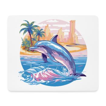 Dolphin Summer Sun Beach Sea Palm Trees Holiday - Mouse Pad (horizontal) - white - Front