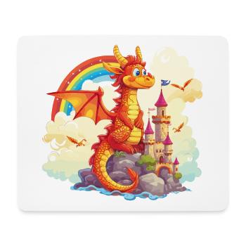 Drache Schloss Regenbogen Süß Niedlich Kindlich - Mousepad (Querformat) - Weiß - Vorne