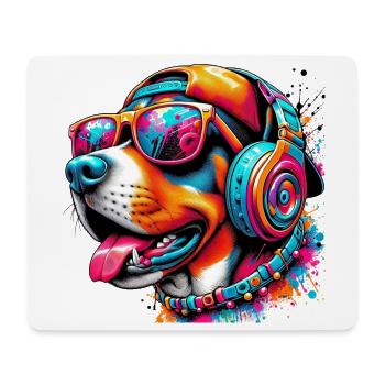 Hund DJ Hut und Sonnenbrille hört Musik - Mousepad (Querformat) - Weiß - Vorne