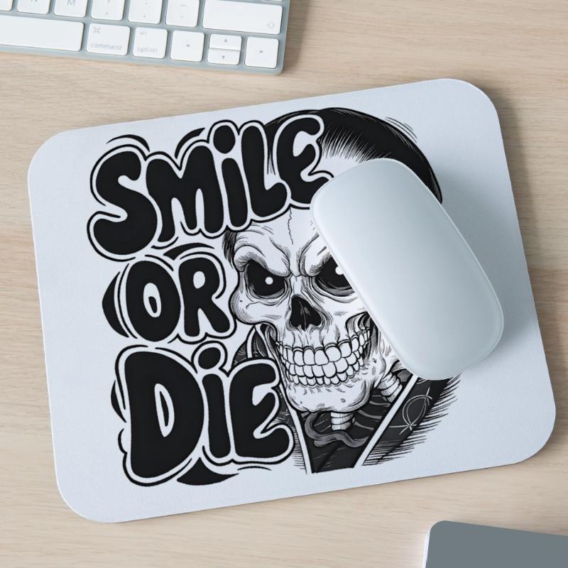 Vampirskelett mit Text Lächeln oder Sterben Mousepad (Querformat)
