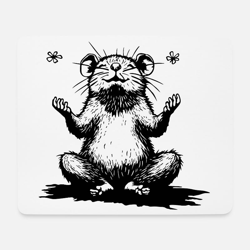 Zen hamster sitting black and white - Mouse Pad (horizontal) - white