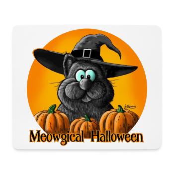 Chat d'Halloween avec chapeau de sorcière - Tapis de souris (format paysage) - blanc - Devant