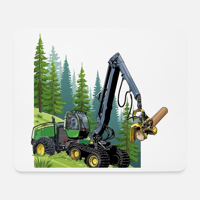 Récolteuse, moissonneuse en forêt - Tapis de souris (format paysage) - blanc