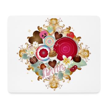 Pralinen im Ornament-Design mit zarten Blüten - Mousepad (Querformat) - Weiß - Vorne