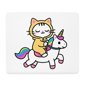 Chat sur une licorne arc en ciel - Tapis de souris (format paysage) - blanc - Devant
