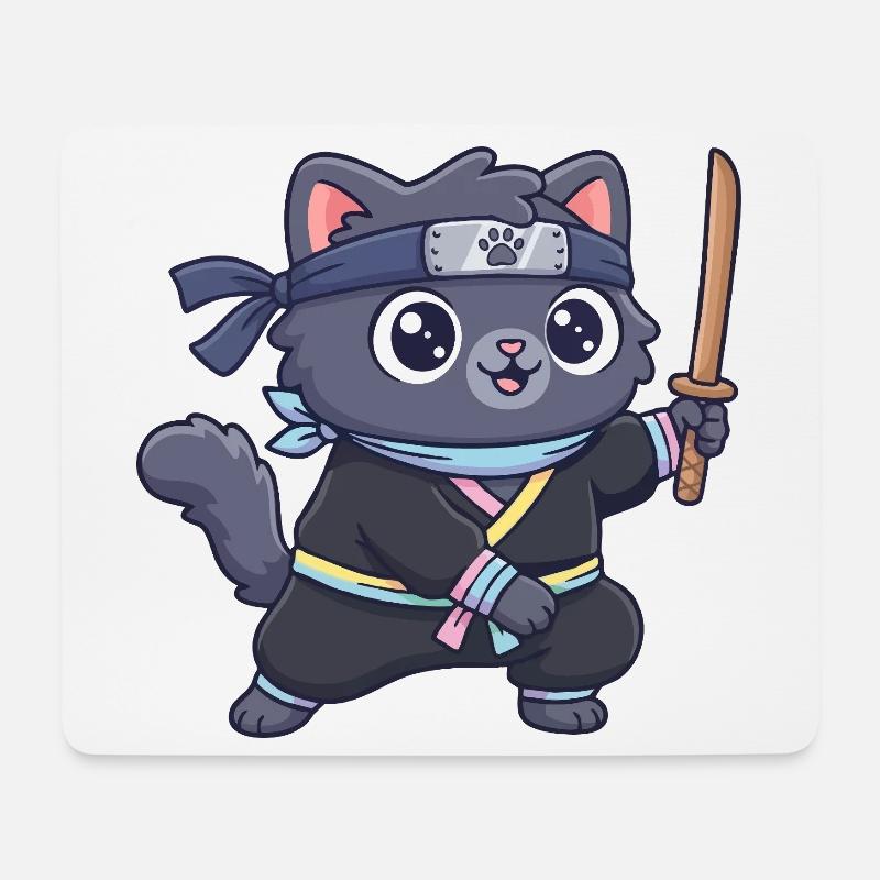 Ninja-Katze im Samurai-Outfit - Mousepad (Querformat) - Weiß
