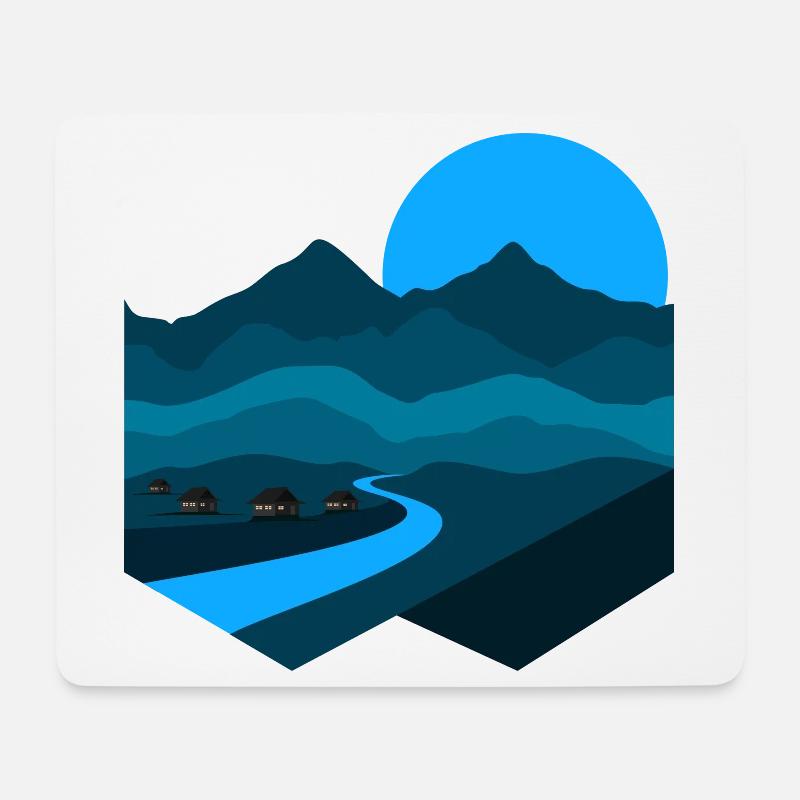 Mountain Song | Blue Moonlight Minimalist Flat - Mouse Pad (horizontal) - white