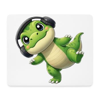 Cute T-Rex Dino with Headphones Dancing Music - Mouse Pad (horizontal) - white - Front