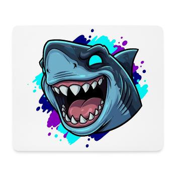 Lachender Hai Cartoon Clipart - Mousepad (Querformat) - Weiß - Vorne