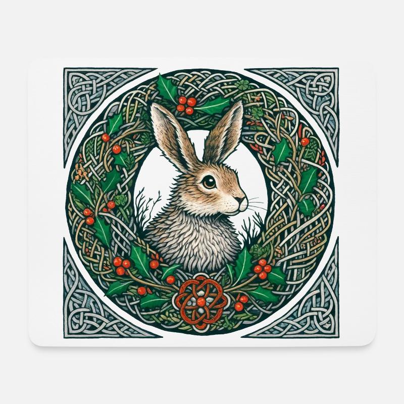 Hase im keltischen Winterkranz - Mousepad (Querformat) - Weiß