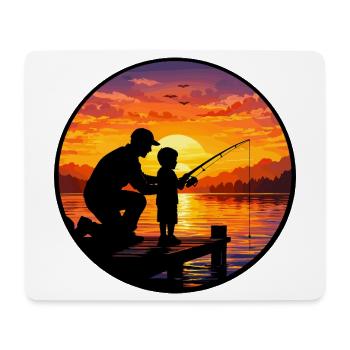 Angeln bei Sonnenuntergang mit Papa und Kind - Mousepad (Querformat) - Weiß - Vorne
