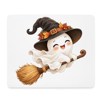Halloween-Geist auf dem Hexenbesen - Mousepad (Querformat) - Weiß - Vorne