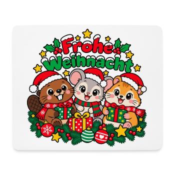 Frohe Weihnachten – Tiertrio - Mousepad (Querformat) - Weiß - Vorne