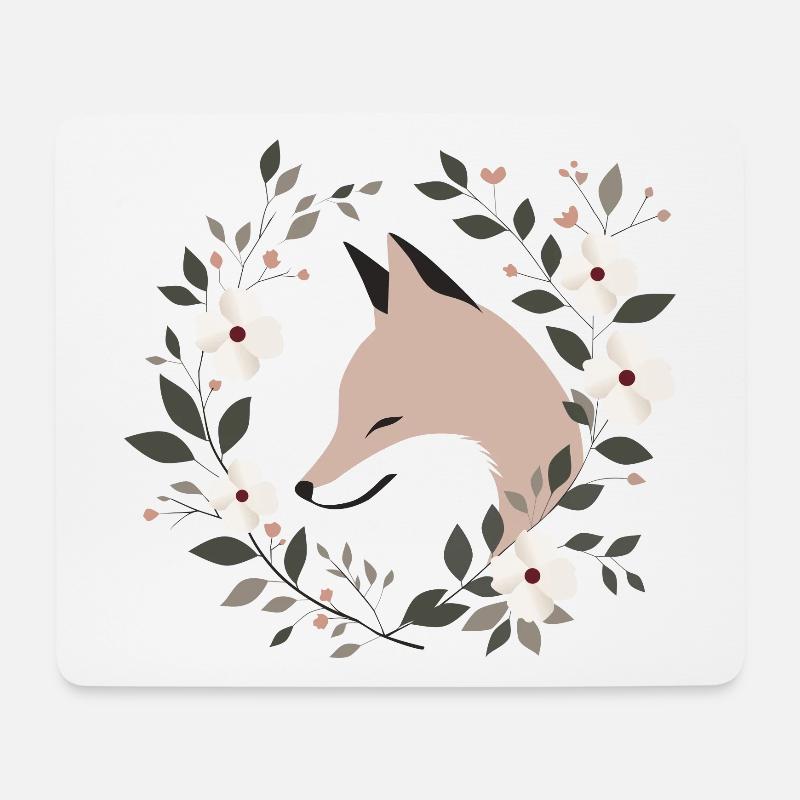 Fuchs mit Blumen - Mousepad (Querformat) - Weiß