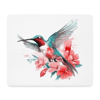 Hummingbird Flowers Bird Animal Art Watercolor Colorful - Mouse Pad (horizontal) - white - Front