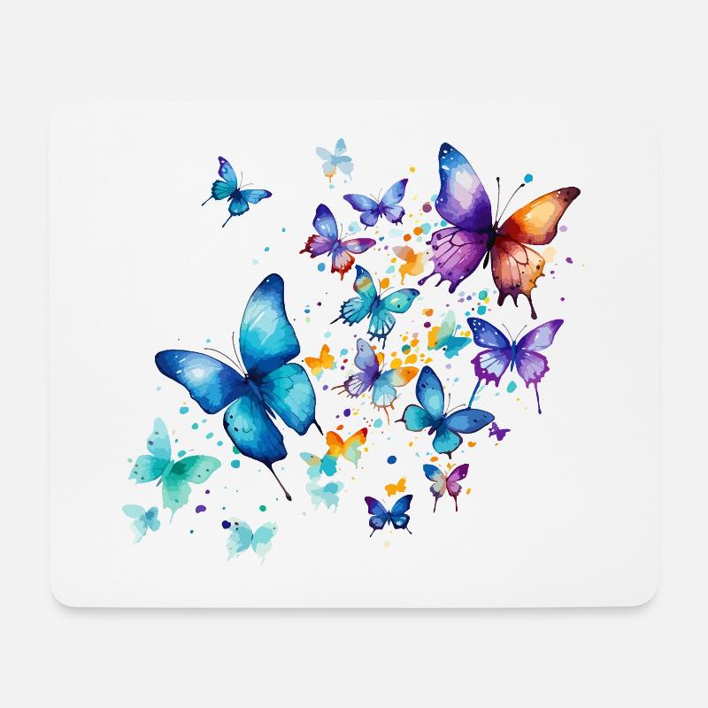 Schmetterlinge Bunt Farbenfroh Schön Kunst Natur - Mousepad (Querformat) - Weiß