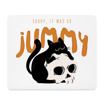 Schwarze Halloween Katze mit Skelett Kopf - Mousepad (Querformat) - Weiß - Vorne