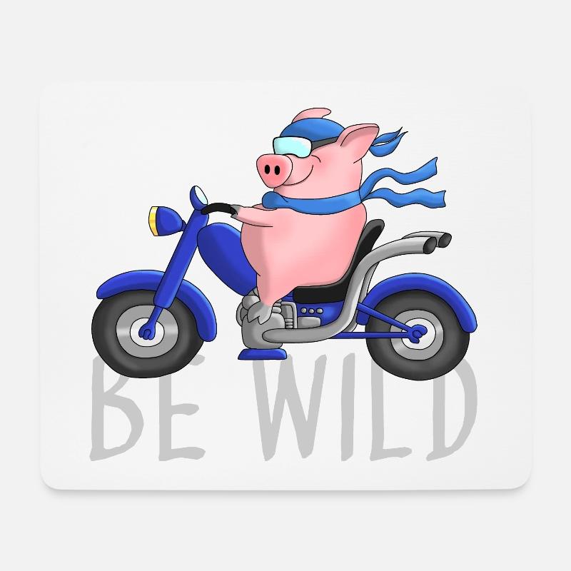 Lustiges Schwein auf Motorrad Comic - Mousepad (Querformat) - Weiß