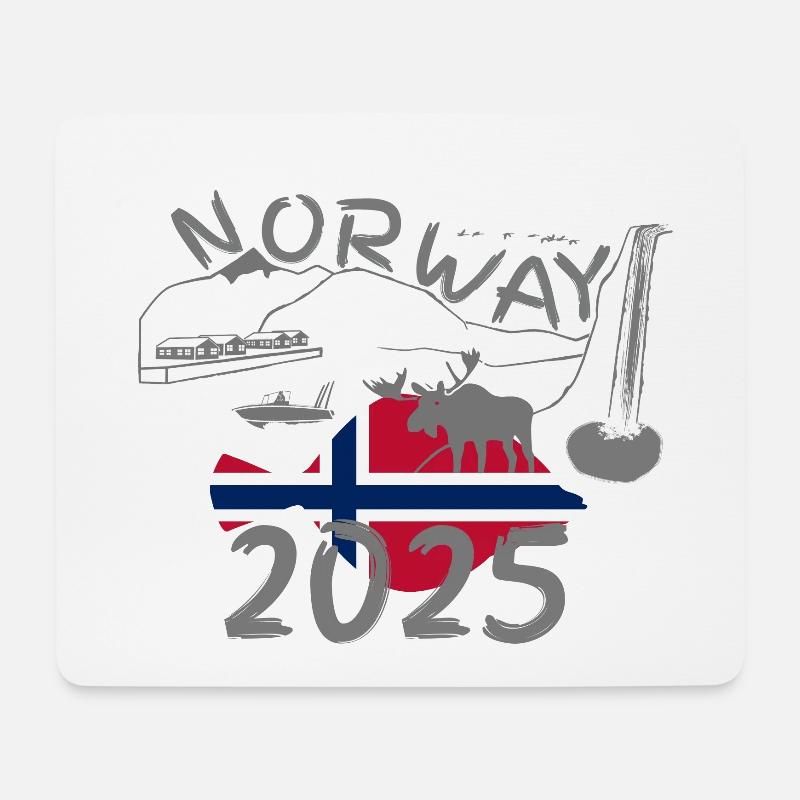 Norwegen 2025 Scholle mit Bergen und Elch Angeln - Mousepad (Querformat) - Weiß
