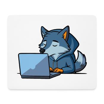 Niedlicher Hacker Wolf schläft im Hoodie vorm PC - Mousepad (Querformat) - Weiß - Vorne