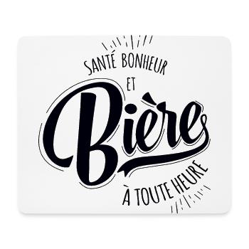 Santé, Bonheur et Bière - Idée cadeau humour bière - Tapis de souris (format paysage) - blanc - Devant