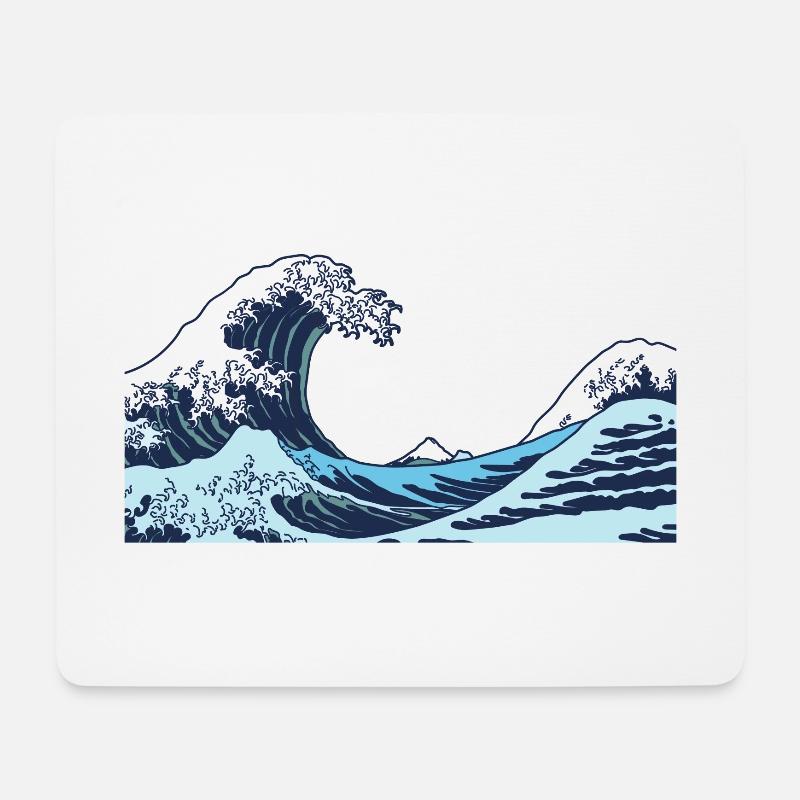 Kanagawa Wellen Ästhetische japanische Kunst Große Welle - Mousepad (Querformat) - Weiß