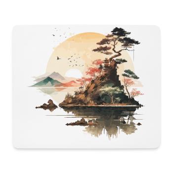 Japanischer Sonnenuntergang - Aquarellillustration - Mousepad (Querformat) - Weiß - Vorne