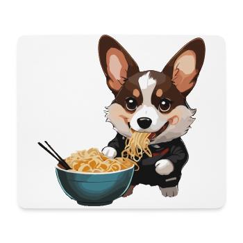 Corgi qui mange des ramens #2 - Tapis de souris (format paysage) - blanc - Devant