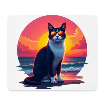Chat sur la plage - Tapis de souris (format paysage) - blanc - Devant