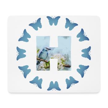 fleurs oiseaux bleus h - Tapis de souris (format paysage) - blanc - Devant