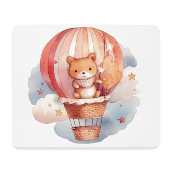 Baby Bär rot mit Ballon und Wolken, Wasserfarben - Mousepad (Querformat) - Weiß - Vorne