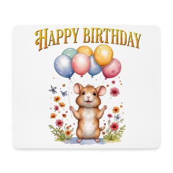 Happy birthday featuring a cute mouse and balloons - Mouse Pad (horizontal) - white - Front