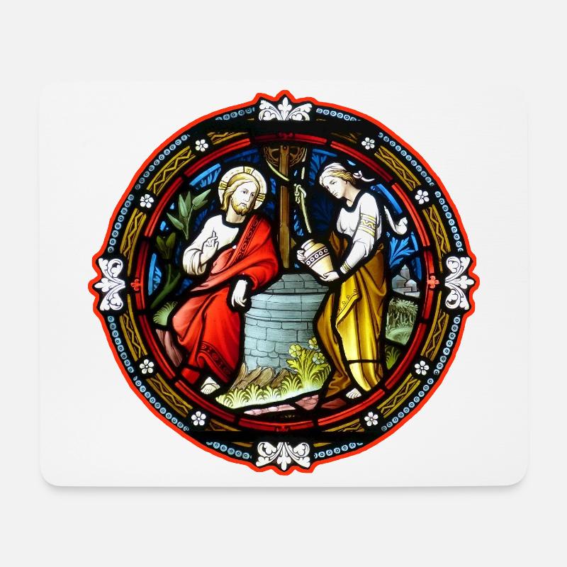 kirchenfenster heiliger am brunnen - Mousepad (Querformat) - Weiß