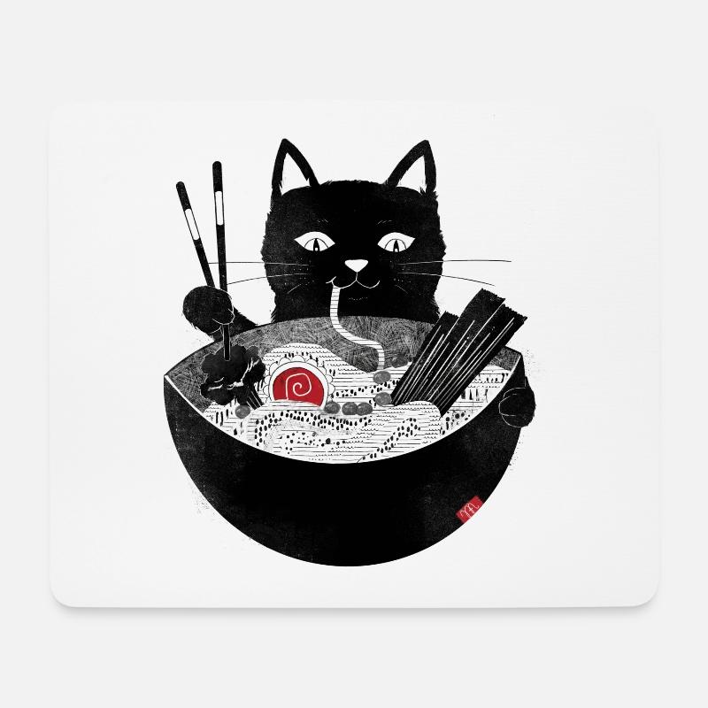 Katze schlürft Ramen Nudelsuppe mit Stäbchen - Mousepad (Querformat) - Weiß