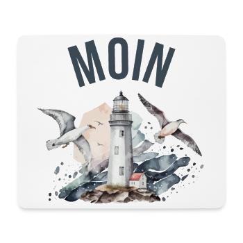 Moin (mit Leuchtturm und Möwen) - Mousepad (Querformat) - Weiß - Vorne