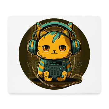 Cyber Cat with headphones - Mousepad (Querformat) - Weiß - Vorne