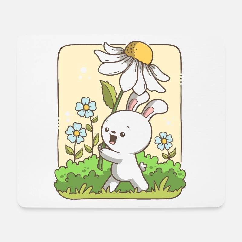 Niedlicher Hase trägt eine Blume - Mousepad (Querformat) - Weiß