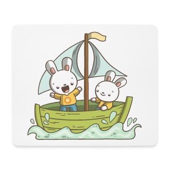 Deux lapins sur un bateau - Tapis de souris (format paysage) - blanc - Devant