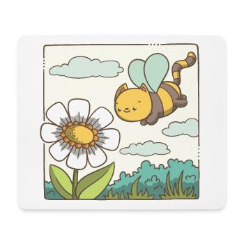 Eine Katzenbiene fliegt zur Blume - Mousepad (Querformat) - Weiß - Vorne