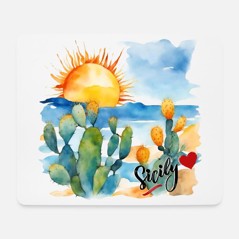 Aquarell Sizilien 1 mit Inschrift und Herz - Mousepad (Querformat) - Weiß