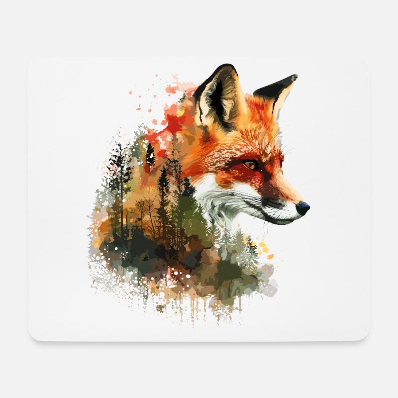 Fuchs im Wald Aquarell, Fuchs - Mousepad (Querformat) - Weiß