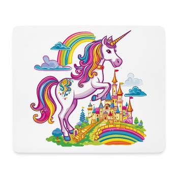 Einhorn Regenbogen Schloss Bunt Magie Fantasie - Mousepad (Querformat) - Weiß - Vorne