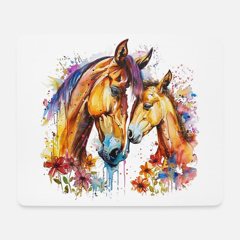 Pferd mit seinem Fohlen - Mousepad (Querformat) - Weiß