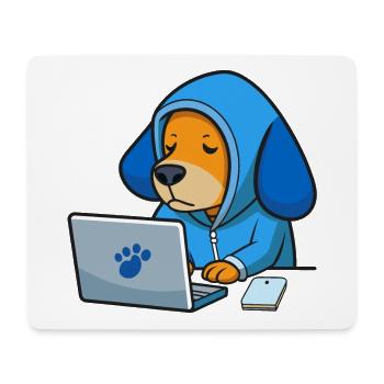 Niedlicher Hacker Hund schläft im Hoodie vorm PC - Mousepad (Querformat) - Weiß - Vorne