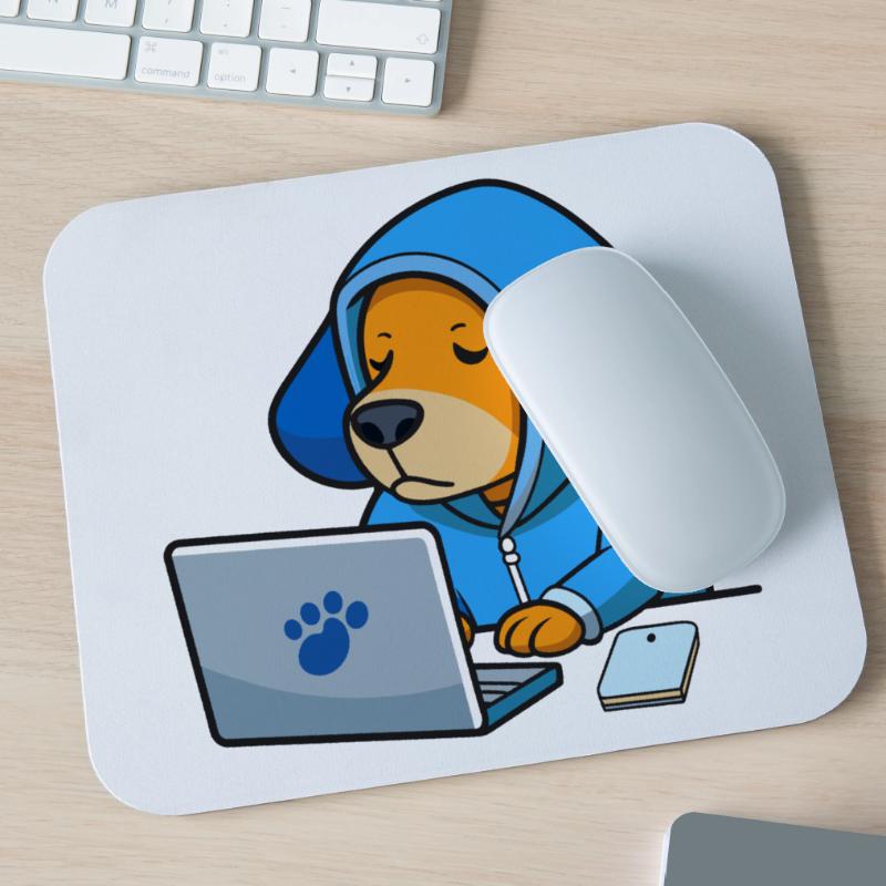Un chien hacker mignon dort dans un sweat à capuche devant le PC Tapis de souris (format paysage)