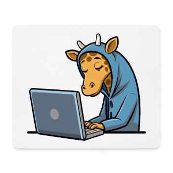 Niedliche Hacker Giraffe im Hoodie vorm PC - Mousepad (Querformat) - Weiß - Vorne