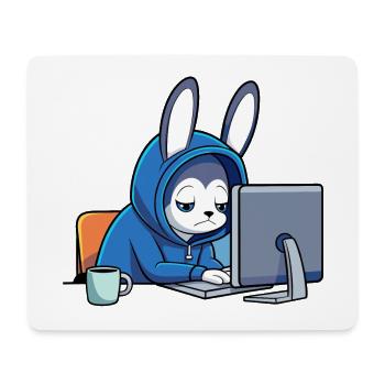 Niedlicher Hacker Hase schläft im Hoodie vorm PC - Mousepad (Querformat) - Weiß - Vorne