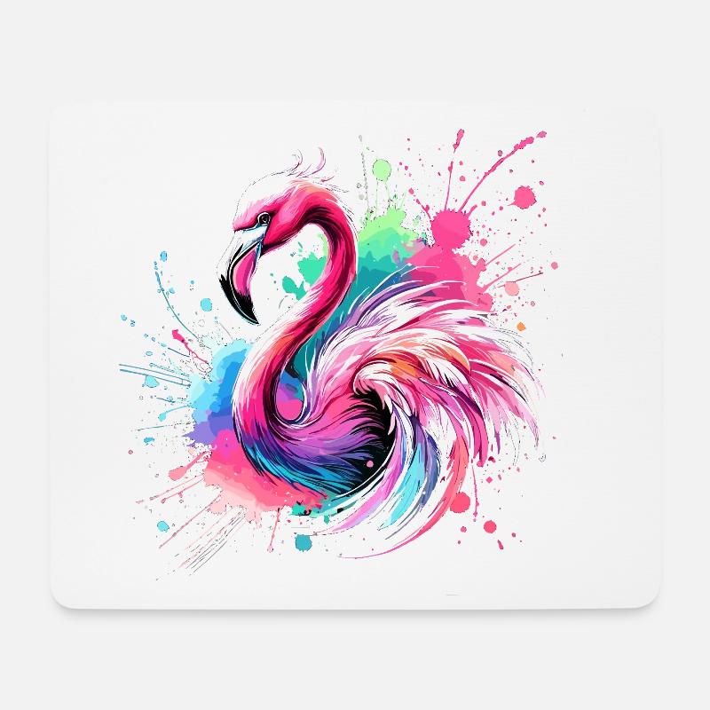 Flamingo Buntes Aquarell - Mousepad (Querformat) - Weiß