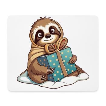 Cute sloth unwrapping gift - Mouse Pad (horizontal) - white - Front