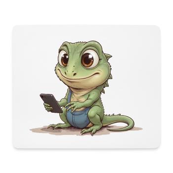 Baby lizard with mobile phone - Mouse Pad (horizontal) - white - Front